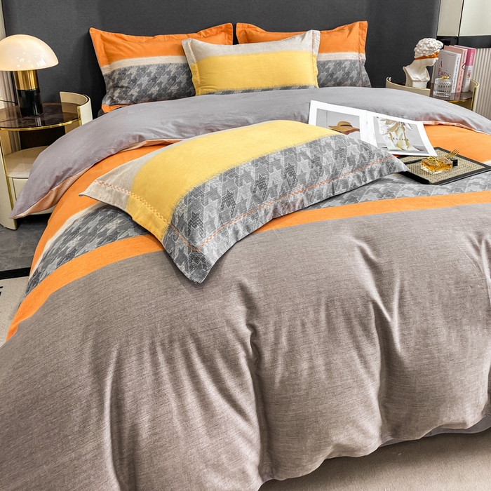 91家纺网 家纺一手货源 找家纺 凌鼎 2025新款100%全棉磨毛四件套数码印花加厚纯棉磨毛四件套 巴厘岛桔