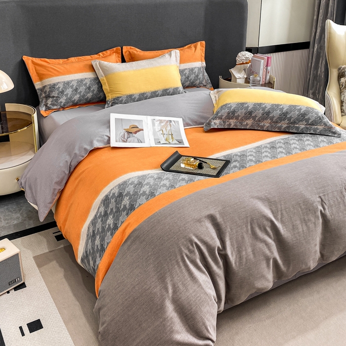 91家纺网 家纺一手货源 找家纺 凌鼎 2025新款100%全棉磨毛四件套数码印花加厚纯棉磨毛四件套 巴厘岛桔