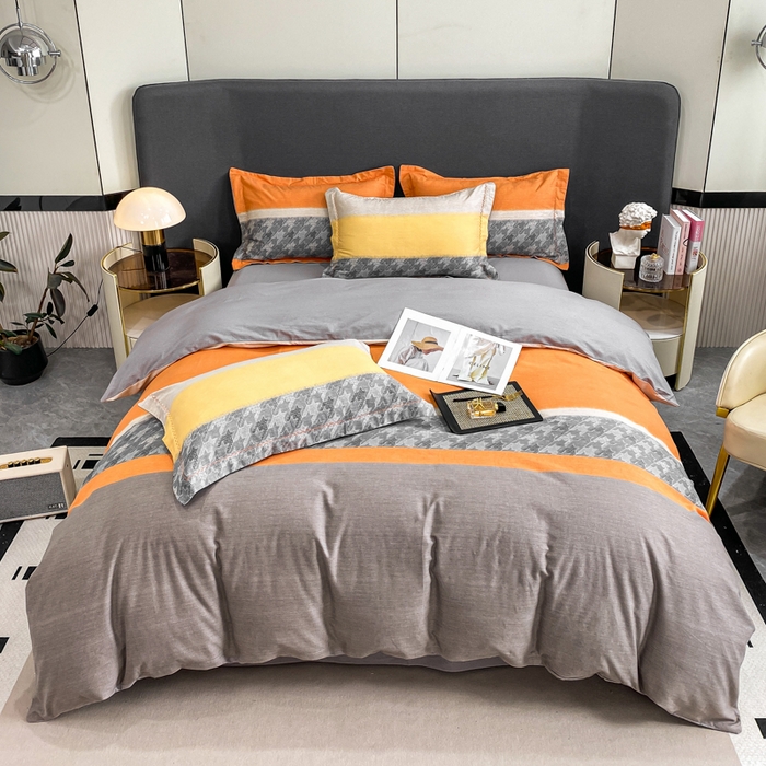 91家纺网 家纺一手货源 找家纺 凌鼎 2025新款100%全棉磨毛四件套数码印花加厚纯棉磨毛四件套 巴厘岛桔