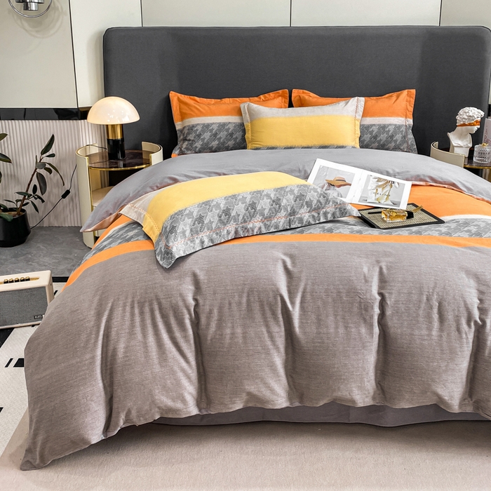 91家纺网 家纺一手货源 找家纺 凌鼎 2025新款100%全棉磨毛四件套数码印花加厚纯棉磨毛四件套 巴厘岛桔