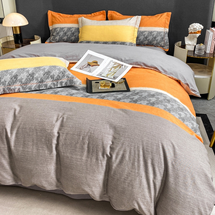 91家纺网 家纺一手货源 找家纺 凌鼎 2025新款100%全棉磨毛四件套数码印花加厚纯棉磨毛四件套 巴厘岛桔