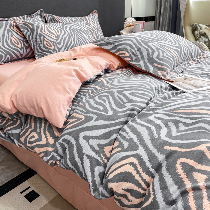 91家纺网 家纺一手货源 找家纺 凌鼎 2025新款100%全棉磨毛四件套数码印花加厚纯棉磨毛四件套 画梦灰