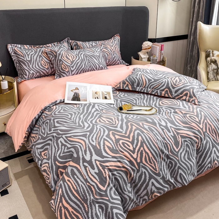 91家纺网 家纺一手货源 找家纺 凌鼎 2025新款100%全棉磨毛四件套数码印花加厚纯棉磨毛四件套 画梦灰