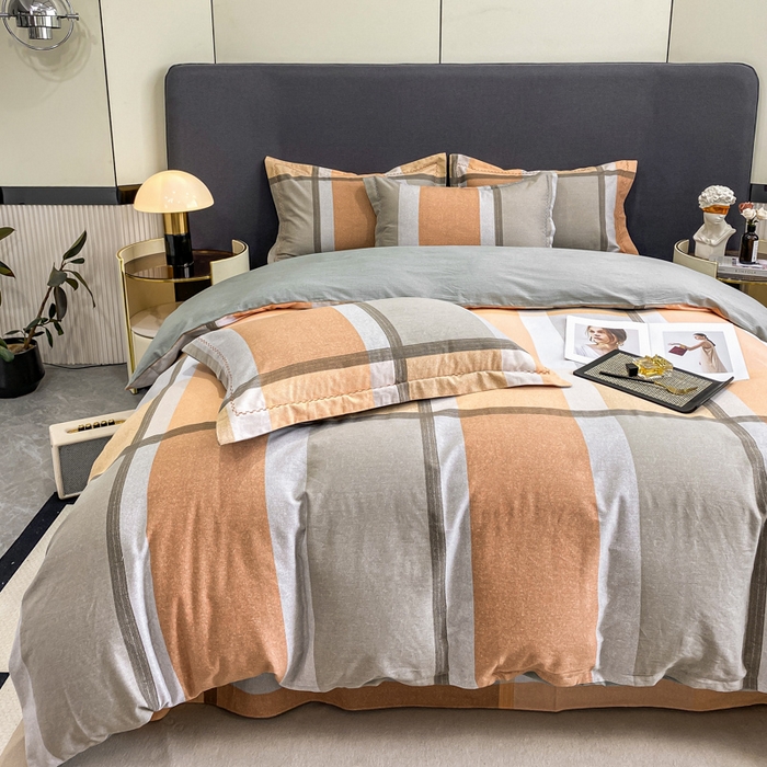 91家纺网 家纺一手货源 找家纺 凌鼎 2025新款100%全棉磨毛四件套数码印花加厚纯棉磨毛四件套 灰色情调桔