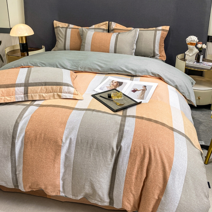 91家纺网 家纺一手货源 找家纺 凌鼎 2025新款100%全棉磨毛四件套数码印花加厚纯棉磨毛四件套 灰色情调桔