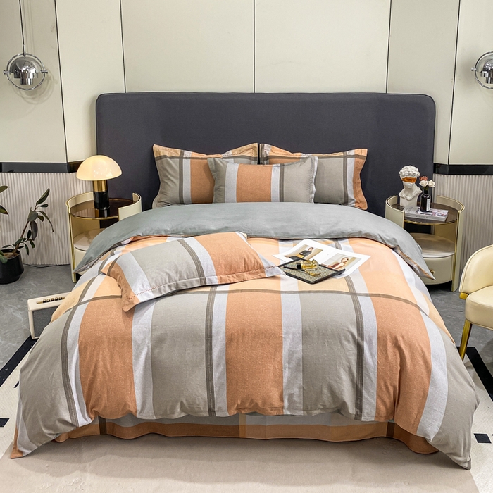 91家纺网 家纺一手货源 找家纺 凌鼎 2025新款100%全棉磨毛四件套数码印花加厚纯棉磨毛四件套 灰色情调桔