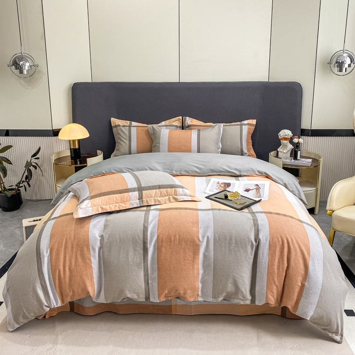 凌鼎 2025新款100%全棉磨毛四件套数码印花加厚纯棉磨毛四件套 灰色情调桔