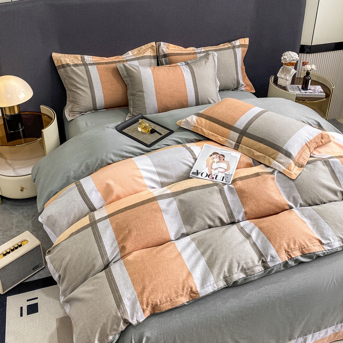 91家纺网 家纺一手货源 找家纺 凌鼎 2025新款100%全棉磨毛四件套数码印花加厚纯棉磨毛四件套 灰色情调桔