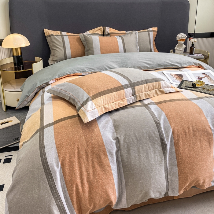 91家纺网 家纺一手货源 找家纺 凌鼎 2025新款100%全棉磨毛四件套数码印花加厚纯棉磨毛四件套 灰色情调桔