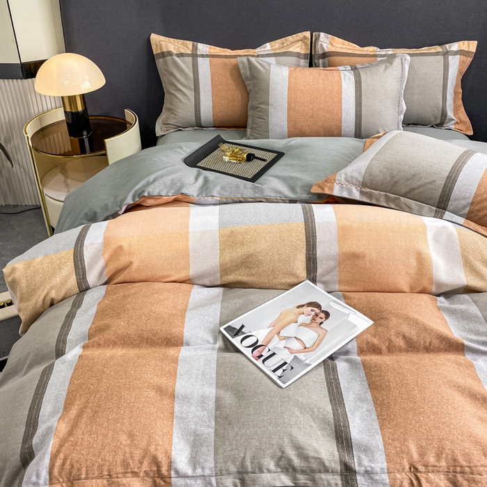 91家纺网 家纺一手货源 找家纺 凌鼎 2025新款100%全棉磨毛四件套数码印花加厚纯棉磨毛四件套 灰色情调桔