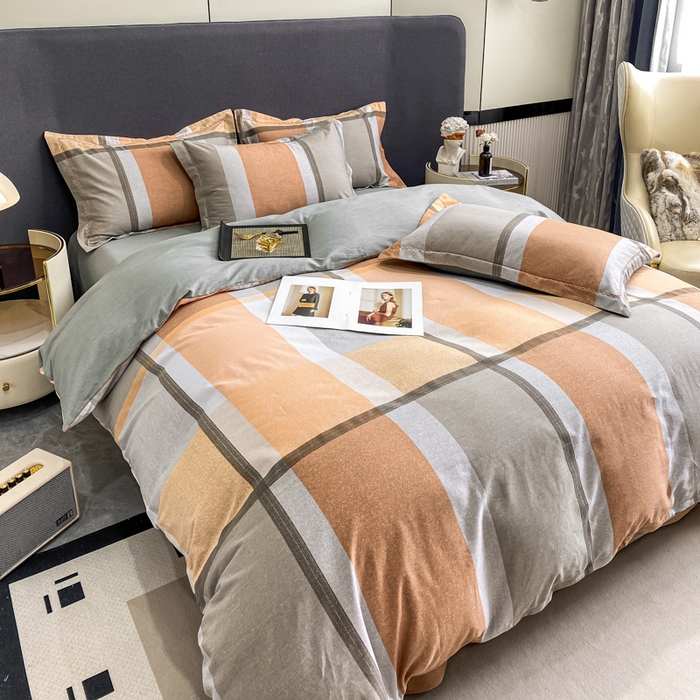 91家纺网 家纺一手货源 找家纺 凌鼎 2025新款100%全棉磨毛四件套数码印花加厚纯棉磨毛四件套 灰色情调桔