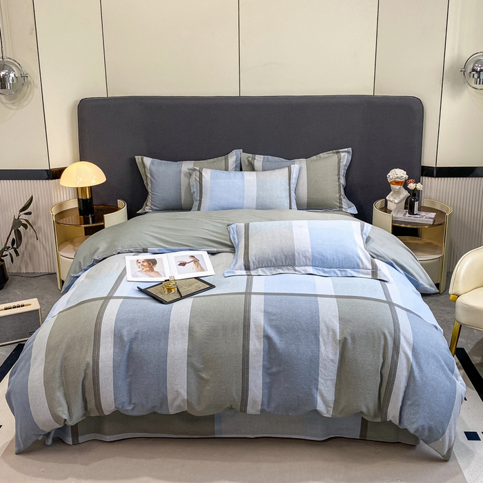 91家纺网 家纺一手货源 找家纺 凌鼎 2025新款100%全棉磨毛四件套数码印花加厚纯棉磨毛四件套 灰色情调兰