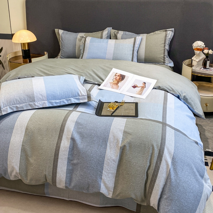 91家纺网 家纺一手货源 找家纺 凌鼎 2025新款100%全棉磨毛四件套数码印花加厚纯棉磨毛四件套 灰色情调兰