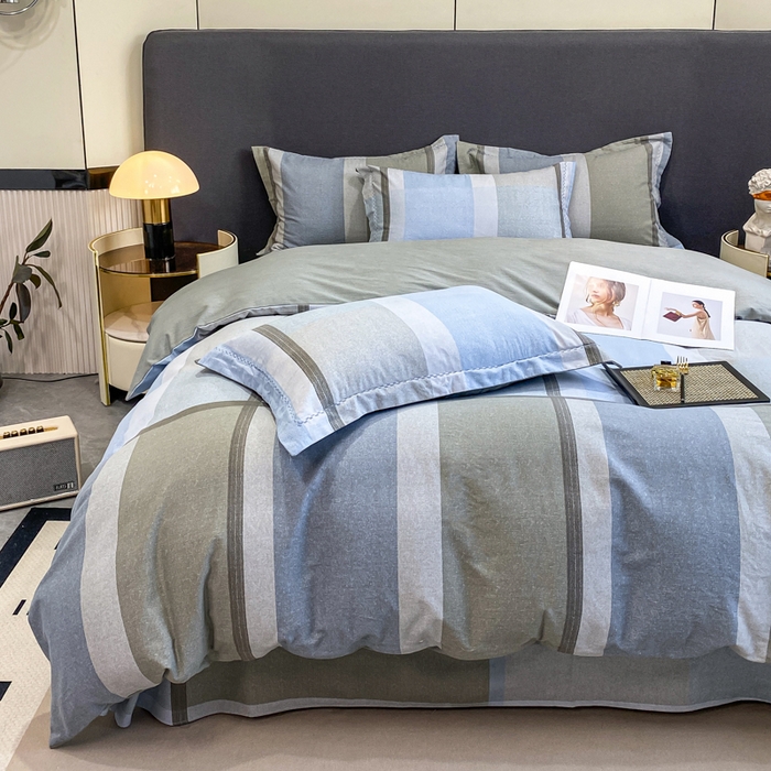 91家纺网 家纺一手货源 找家纺 凌鼎 2025新款100%全棉磨毛四件套数码印花加厚纯棉磨毛四件套 灰色情调兰