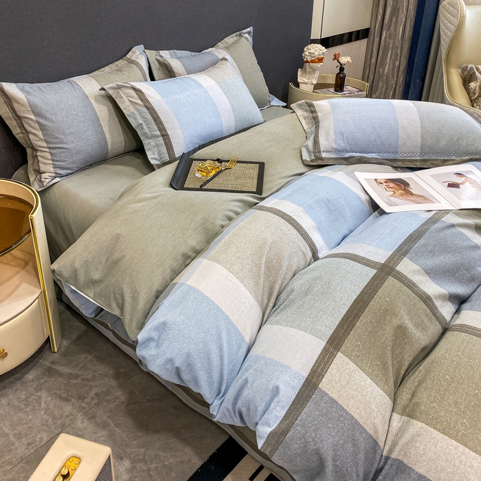 91家纺网 家纺一手货源 找家纺 凌鼎 2025新款100%全棉磨毛四件套数码印花加厚纯棉磨毛四件套 灰色情调兰