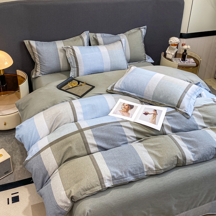 91家纺网 家纺一手货源 找家纺 凌鼎 2025新款100%全棉磨毛四件套数码印花加厚纯棉磨毛四件套 灰色情调兰