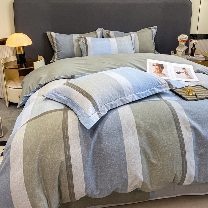 91家纺网 家纺一手货源 找家纺 凌鼎 2025新款100%全棉磨毛四件套数码印花加厚纯棉磨毛四件套 灰色情调兰