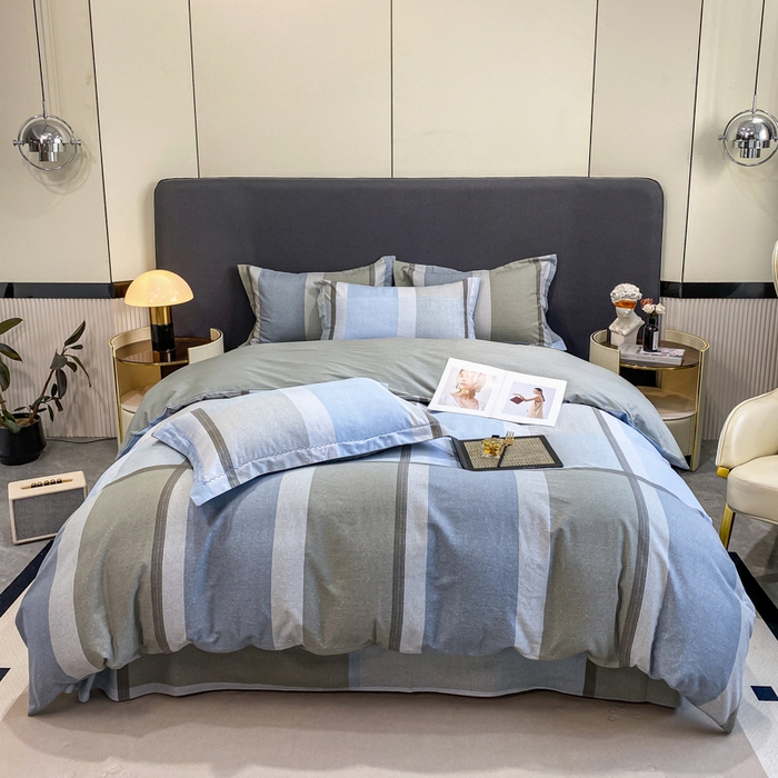 91家纺网 家纺一手货源 找家纺 凌鼎 2025新款100%全棉磨毛四件套数码印花加厚纯棉磨毛四件套 灰色情调兰