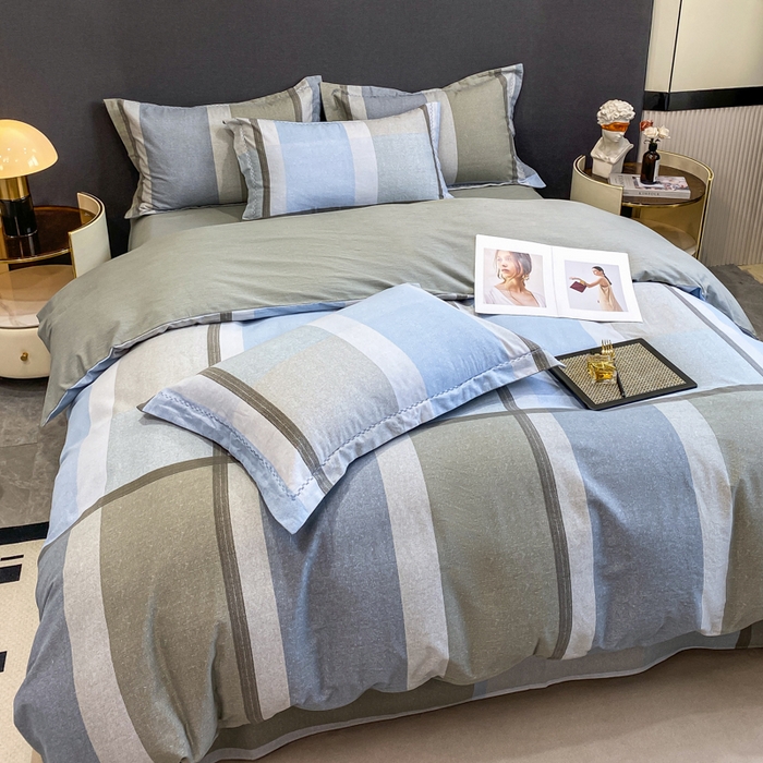 91家纺网 家纺一手货源 找家纺 凌鼎 2025新款100%全棉磨毛四件套数码印花加厚纯棉磨毛四件套 灰色情调兰