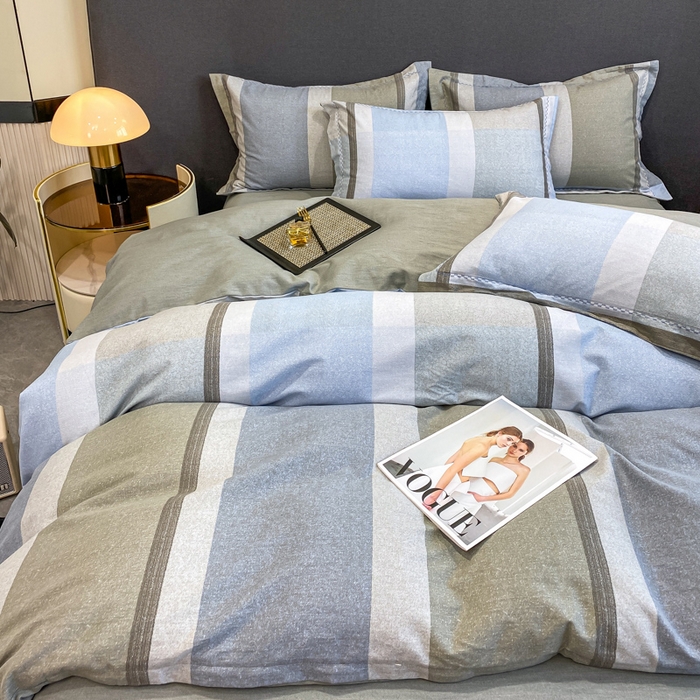 91家纺网 家纺一手货源 找家纺 凌鼎 2025新款100%全棉磨毛四件套数码印花加厚纯棉磨毛四件套 灰色情调兰