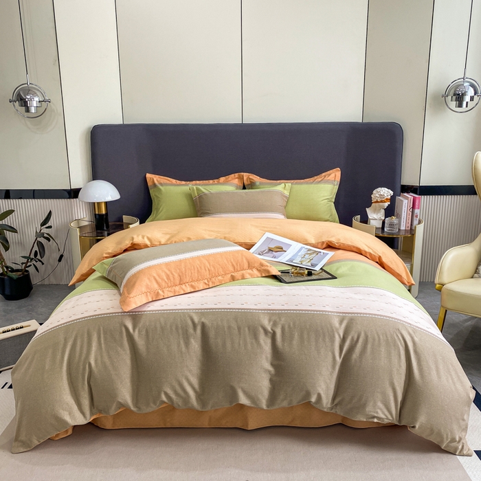 凌鼎 2025新款100%全棉磨毛四件套数码印花加厚纯棉磨毛四件套 卡诺奇桔