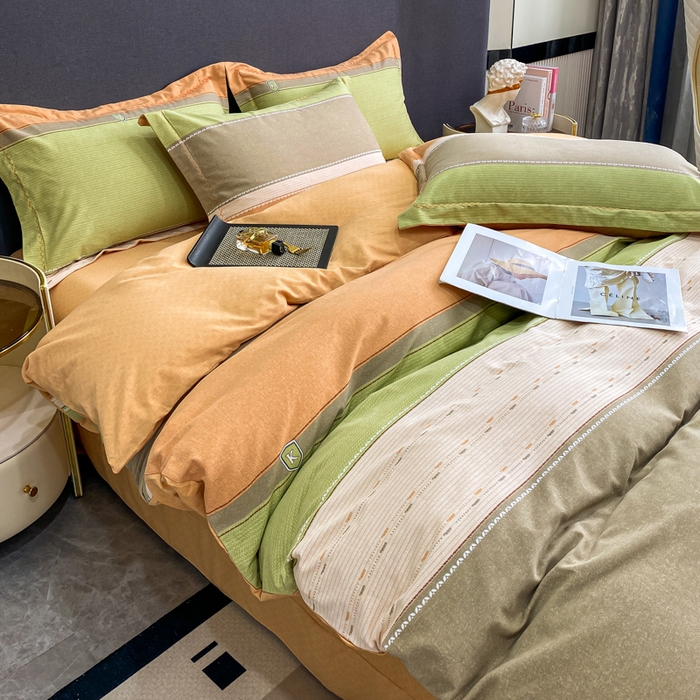 91家纺网 家纺一手货源 找家纺 凌鼎 2025新款100%全棉磨毛四件套数码印花加厚纯棉磨毛四件套 卡诺奇桔