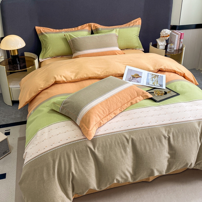 91家纺网 家纺一手货源 找家纺 凌鼎 2025新款100%全棉磨毛四件套数码印花加厚纯棉磨毛四件套 卡诺奇桔