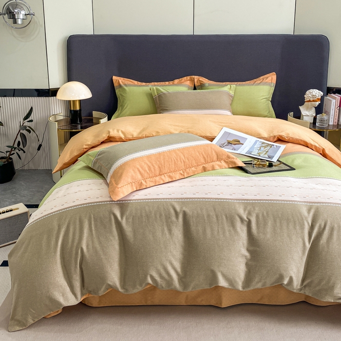 91家纺网 家纺一手货源 找家纺 凌鼎 2025新款100%全棉磨毛四件套数码印花加厚纯棉磨毛四件套 卡诺奇桔