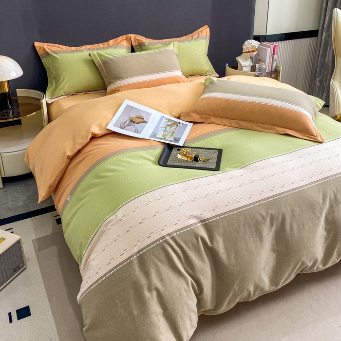 91家纺网 家纺一手货源 找家纺 凌鼎 2025新款100%全棉磨毛四件套数码印花加厚纯棉磨毛四件套 卡诺奇桔