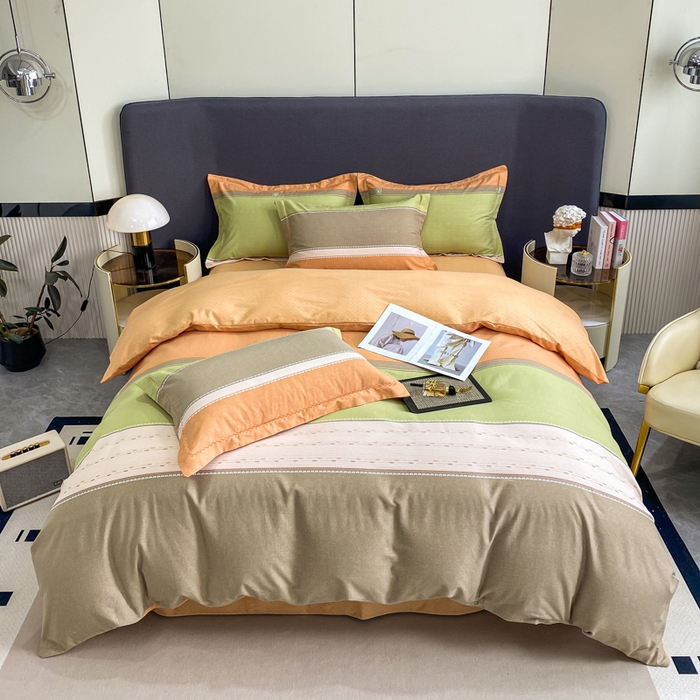 91家纺网 家纺一手货源 找家纺 凌鼎 2025新款100%全棉磨毛四件套数码印花加厚纯棉磨毛四件套 卡诺奇桔