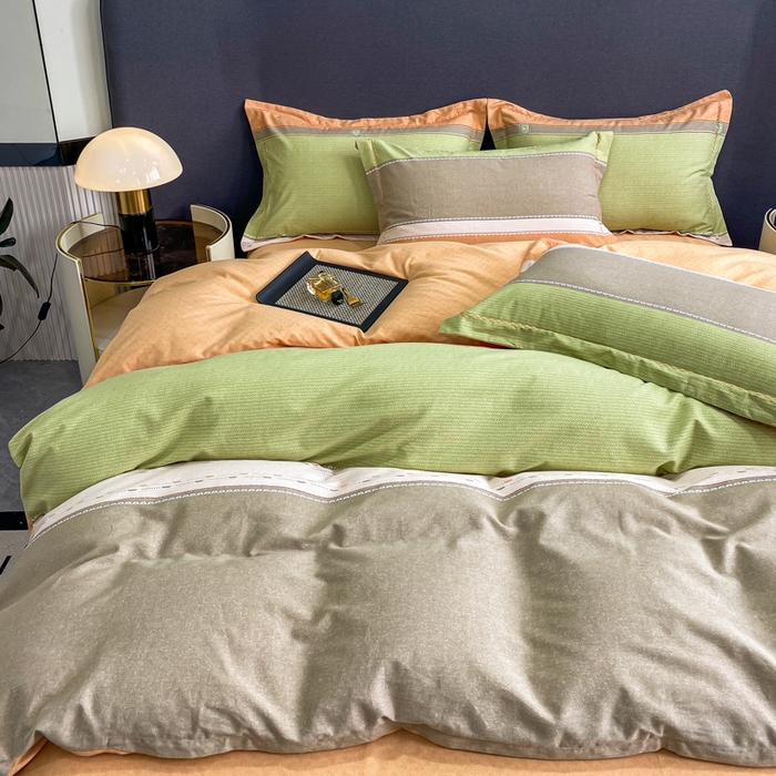 91家纺网 家纺一手货源 找家纺 凌鼎 2025新款100%全棉磨毛四件套数码印花加厚纯棉磨毛四件套 卡诺奇桔