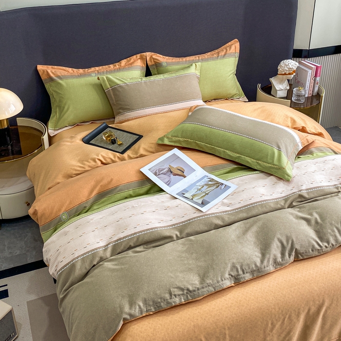 91家纺网 家纺一手货源 找家纺 凌鼎 2025新款100%全棉磨毛四件套数码印花加厚纯棉磨毛四件套 卡诺奇桔