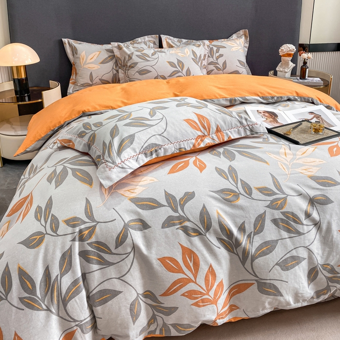 91家纺网 家纺一手货源 找家纺 凌鼎 2025新款100%全棉磨毛四件套数码印花加厚纯棉磨毛四件套 叶叶情深灰