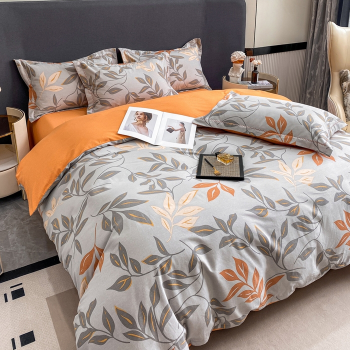 91家纺网 家纺一手货源 找家纺 凌鼎 2025新款100%全棉磨毛四件套数码印花加厚纯棉磨毛四件套 叶叶情深灰