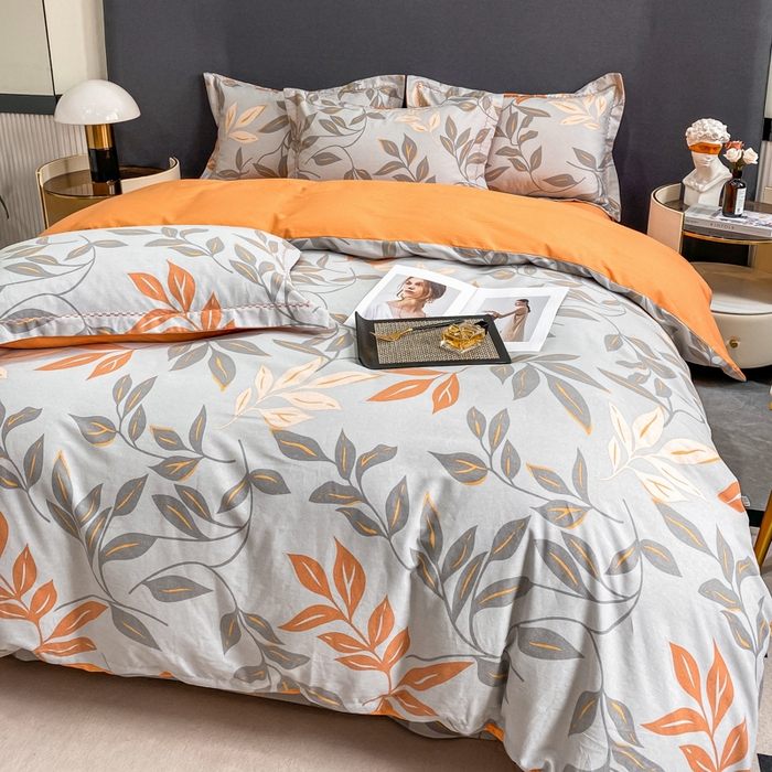 91家纺网 家纺一手货源 找家纺 凌鼎 2025新款100%全棉磨毛四件套数码印花加厚纯棉磨毛四件套 叶叶情深灰