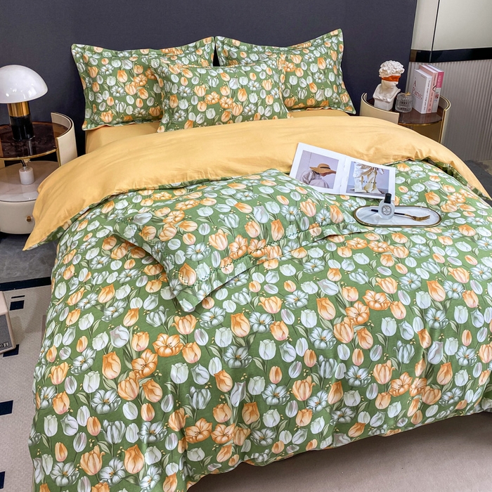 91家纺网 家纺一手货源 找家纺 凌鼎 2025新款100%全棉磨毛四件套数码印花加厚纯棉磨毛四件套 郁金花海