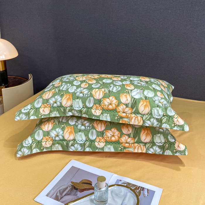 91家纺网 家纺一手货源 找家纺 凌鼎 2025新款100%全棉磨毛四件套数码印花加厚纯棉磨毛四件套 郁金花海