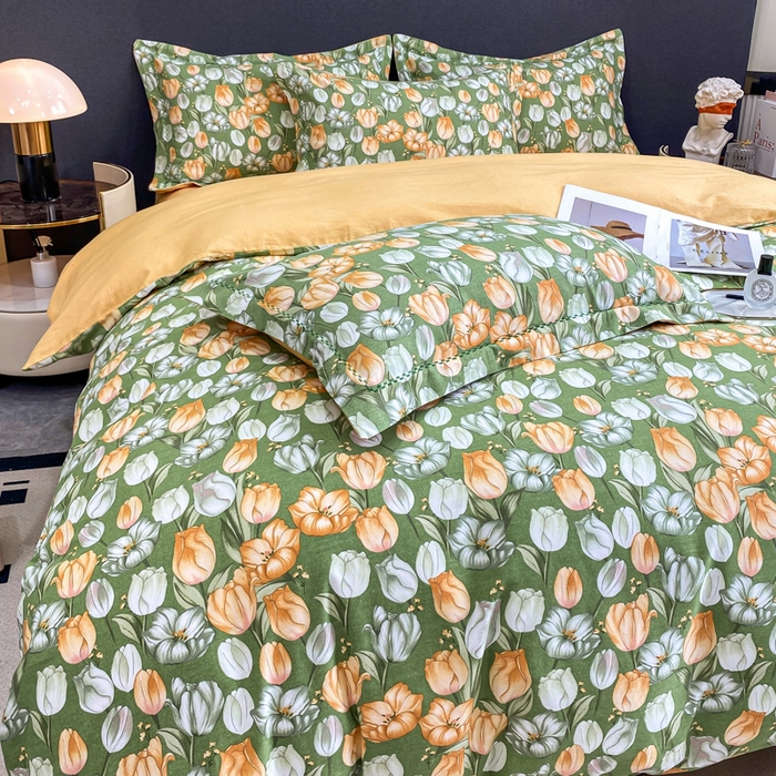 91家纺网 家纺一手货源 找家纺 凌鼎 2025新款100%全棉磨毛四件套数码印花加厚纯棉磨毛四件套 郁金花海