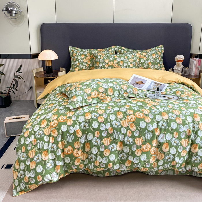 91家纺网 家纺一手货源 找家纺 凌鼎 2025新款100%全棉磨毛四件套数码印花加厚纯棉磨毛四件套 郁金花海