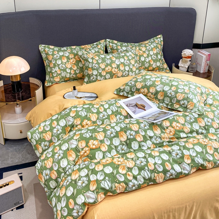 91家纺网 家纺一手货源 找家纺 凌鼎 2025新款100%全棉磨毛四件套数码印花加厚纯棉磨毛四件套 郁金花海