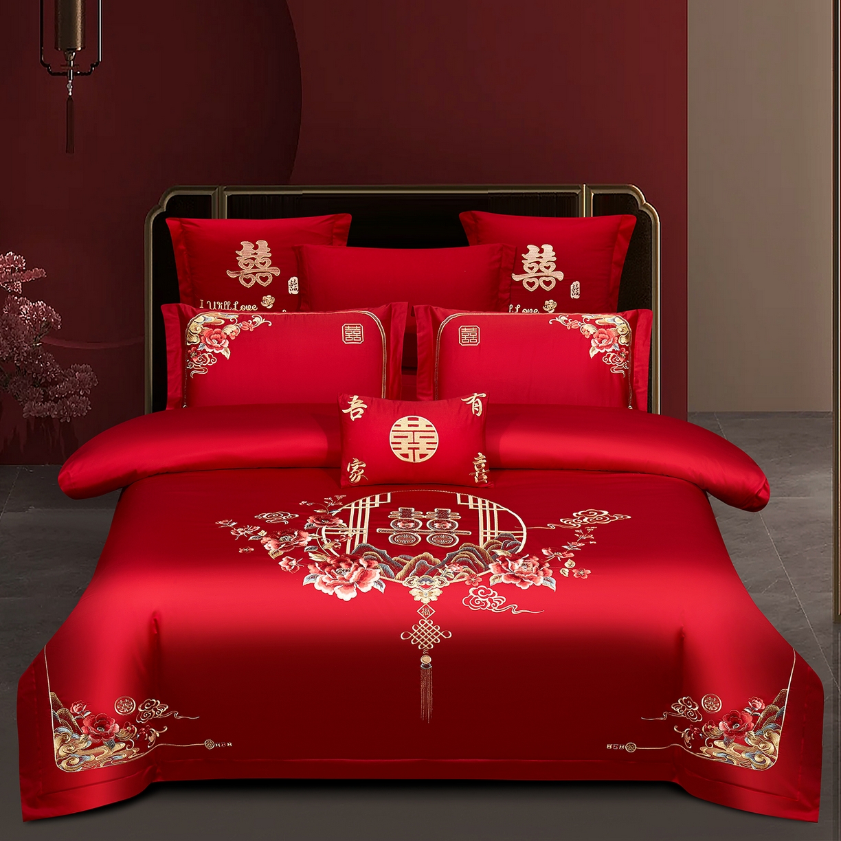 91家纺网 家纺一手货源 找家纺 浩情国际婚庆供货中心 2026新款100%全棉长绒棉纯棉婚庆四件套结婚刺绣六件套多件套长期供货 （提供买家秀） 荣华富贵-金