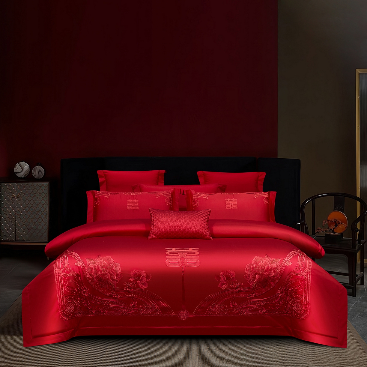 91家纺网 家纺一手货源 找家纺 浩情国际婚庆供货中心 2026新款100%全棉长绒棉纯棉婚庆四件套结婚刺绣六件套多件套长期供货 （提供买家秀） 囍上添花