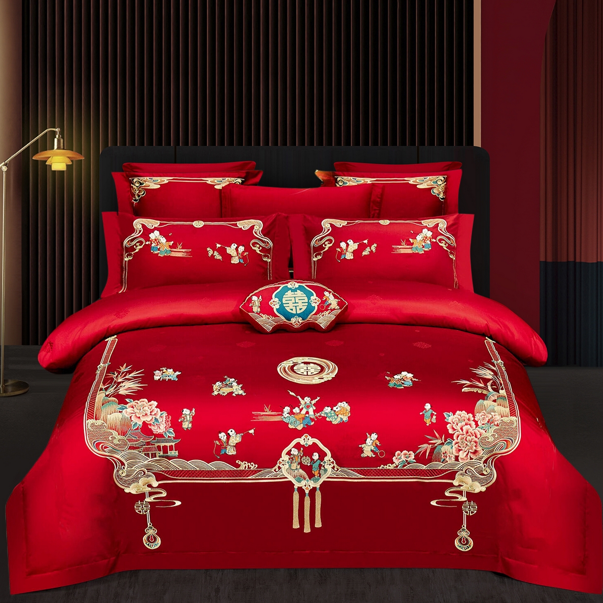 91家纺网 家纺一手货源 找家纺 浩情国际婚庆供货中心 2026新款100%全棉长绒棉纯棉婚庆四件套结婚刺绣六件套多件套长期供货 （提供买家秀） 子孙满堂