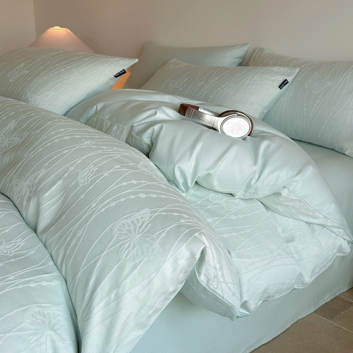 卧趣家纺 2026新款A类60S贡缎提花全棉四件套 蝶梦-绿