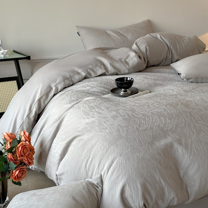 91家纺网 家纺一手货源 找家纺 卧趣家纺 2026新款A类60S贡缎提花全棉四件套 克拉拉-灰