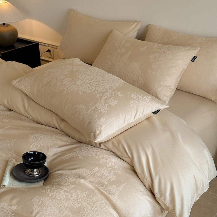 91家纺网 家纺一手货源 找家纺 卧趣家纺 2026新款A类60S贡缎提花全棉四件套 梦幻城堡