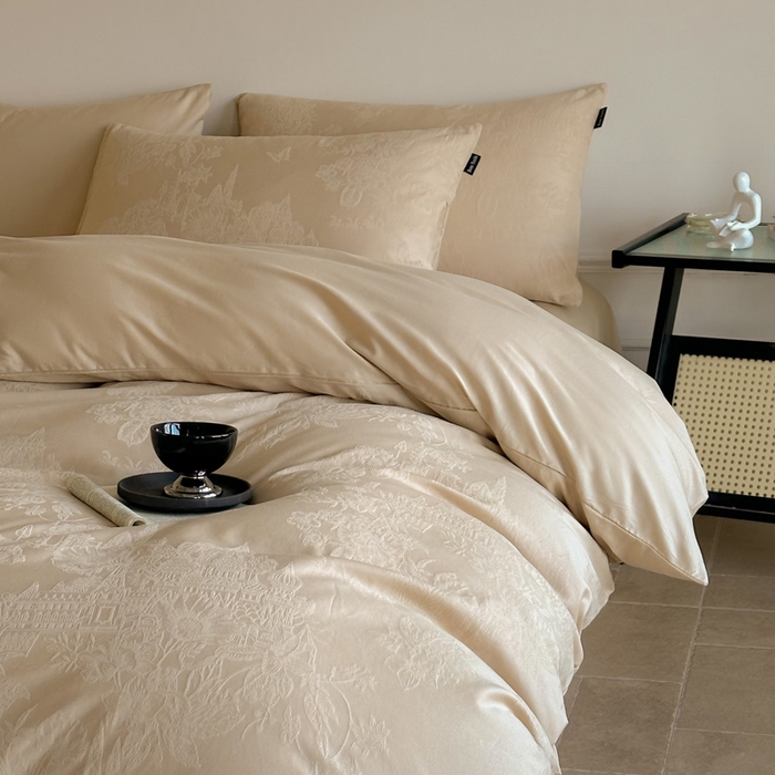 91家纺网 家纺一手货源 找家纺 卧趣家纺 2026新款A类60S贡缎提花全棉四件套 梦幻城堡