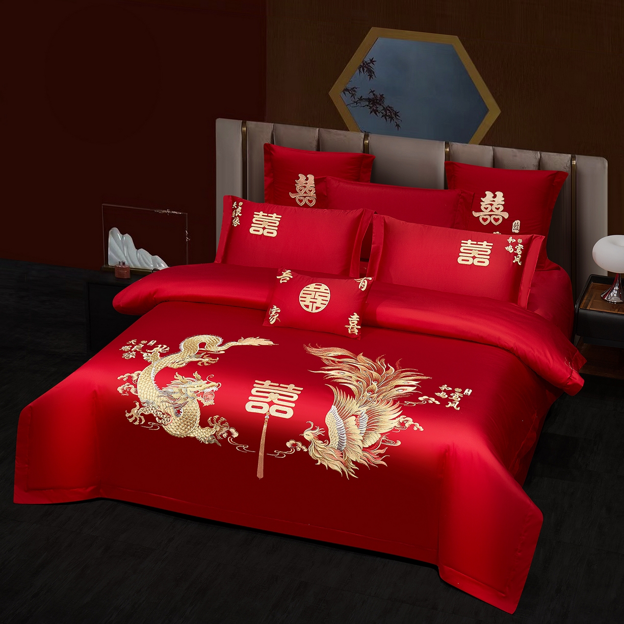 91家纺网 家纺一手货源 找家纺 浩情国际婚庆供货中心 2026新款100%全棉长绒棉纯棉婚庆四件套结婚刺绣六件套多件套长期供货 （提供买家秀） 金玉龙凤