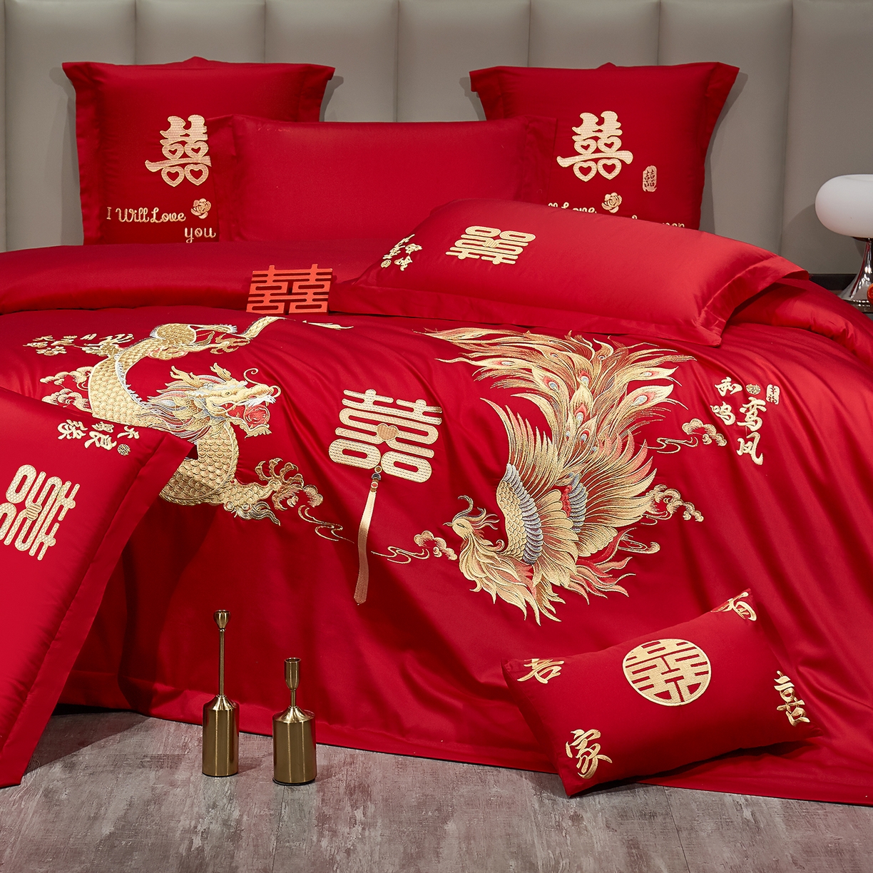 91家纺网 家纺一手货源 找家纺 浩情国际婚庆供货中心 2026新款100%全棉长绒棉纯棉婚庆四件套结婚刺绣六件套多件套长期供货 （提供买家秀） 金玉龙凤