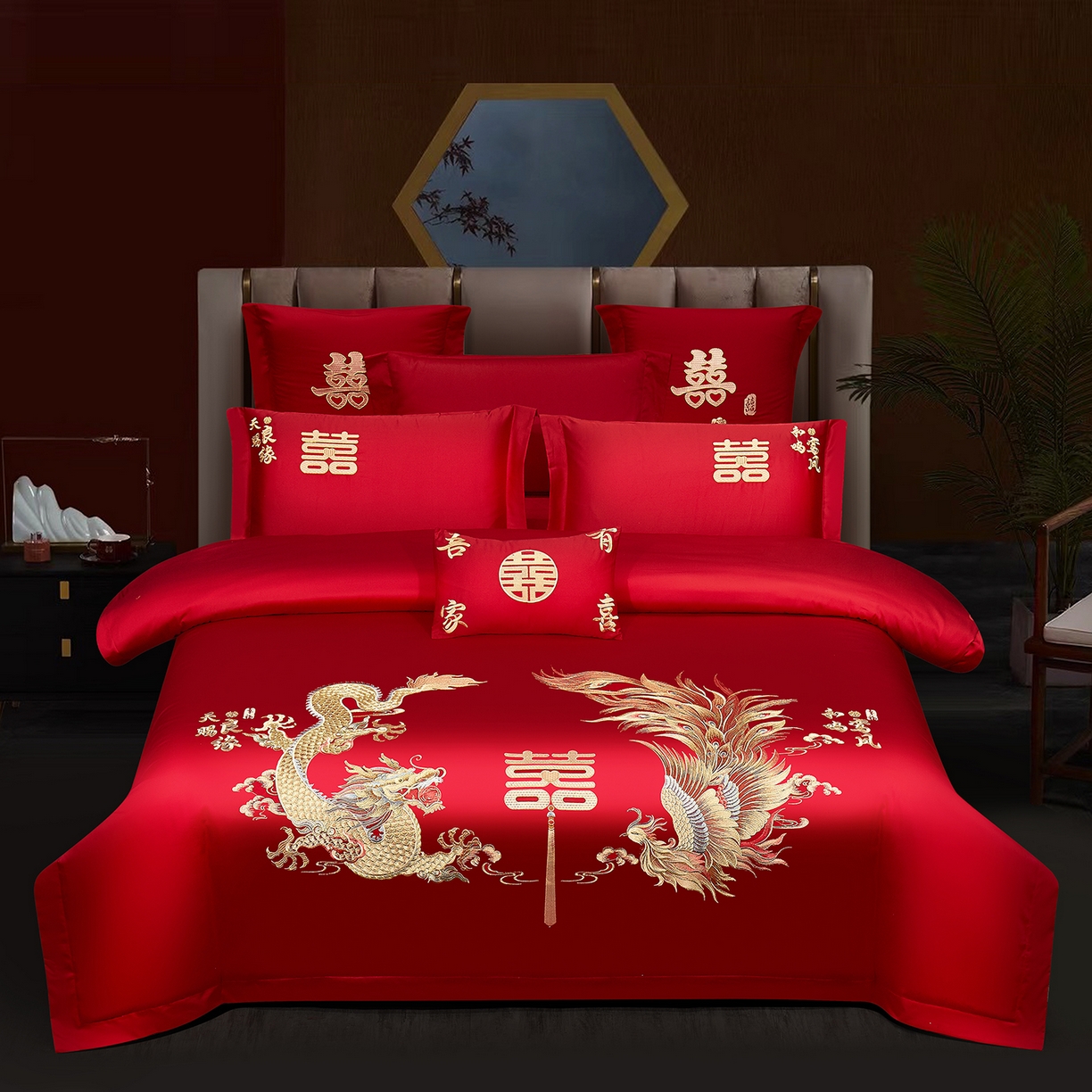 91家纺网 家纺一手货源 找家纺 浩情国际婚庆供货中心 2026新款100%全棉长绒棉纯棉婚庆四件套结婚刺绣六件套多件套长期供货 （提供买家秀） 金玉龙凤